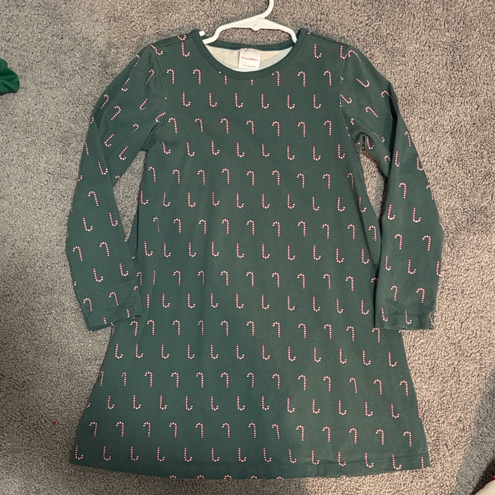 Hanna Andersson Girls Green Candy Cane Print Dress
